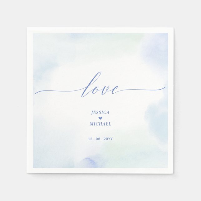 Papel Amor | Guardanapo de casamento com Coração Azul e  (Frente)