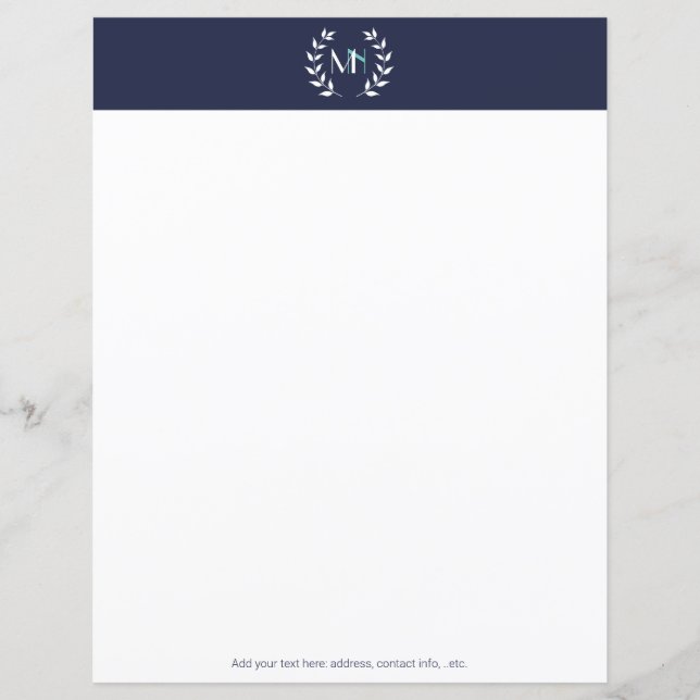 Papel Azul Marinho com Coroa de Louros Monograma (Frente)