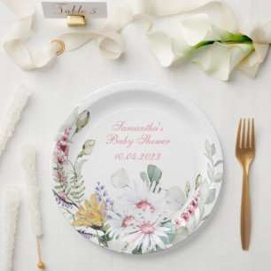 Papel Bebê Flor Silvestre em Flor Chá de Bebê Prato de P