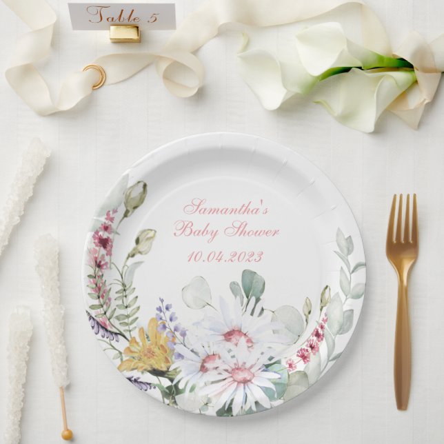 Papel Bebê Flor Silvestre em Flor Chá de Bebê Prato de P (Casamento)