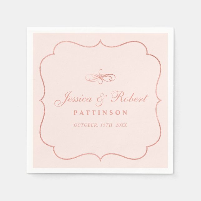 Papel Blush & Rose Gold | Guardanapo de Casamento Clássi (Frente)