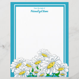 Papel Branco Sem Linhas - Margaridas Felizes Azuis