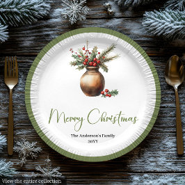Papel Buquê de Natal Boho em Aquarela em Prato Neutro