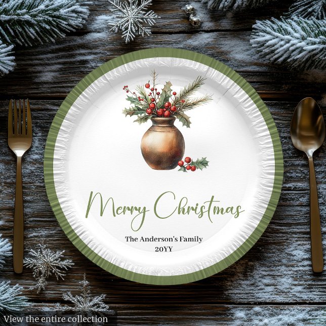 Papel Buquê de Natal Boho em Aquarela em Prato Neutro (Watercolor Boho Christmas Bouquet in Neutral Plate

)