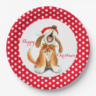 Papel Cachorro de canto Feliz prato de Natal