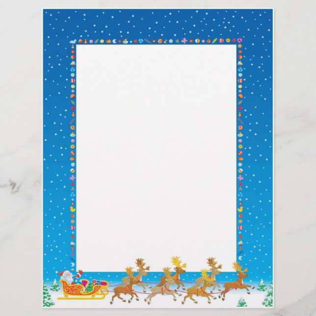 Papel Carta de Natal - Papais noeis em Sleigh Desi (Frente)