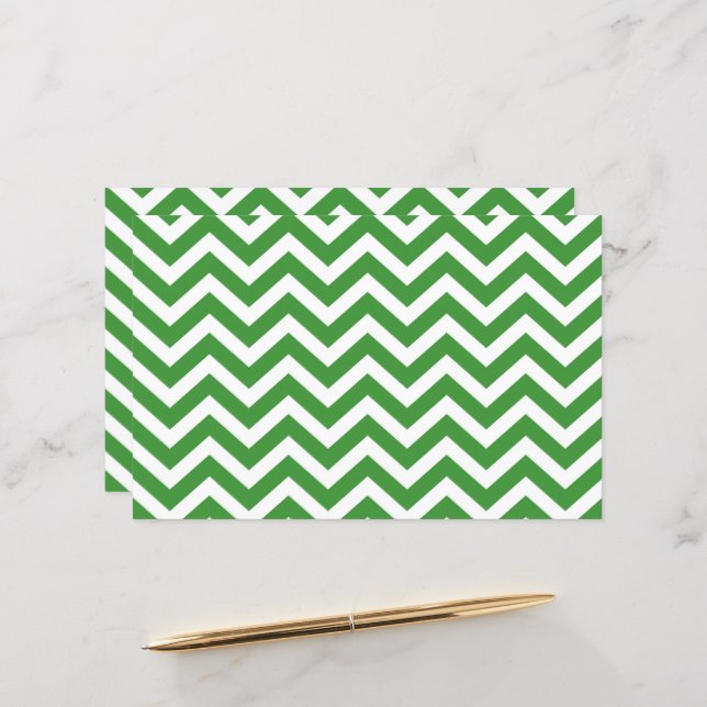 Papel Cartão de Casamento Verde Escuro e Chevron B (Frente/Verso In Situ)