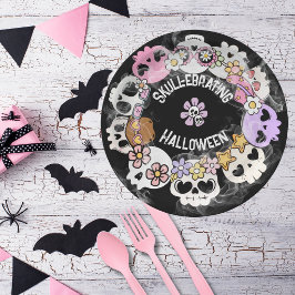 Papel Celebração de Caveira de Halloween em prato de pap