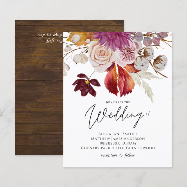 PAPEL Cinnamon Casamento Fall Florals (Frente/Verso)