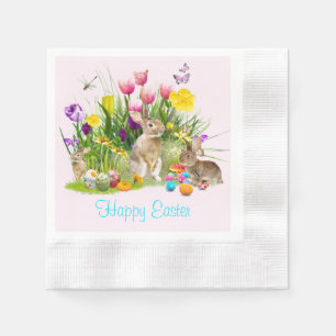 Papel Coelho da Páscoa Feliz no Jardim Guardanapo de Pap