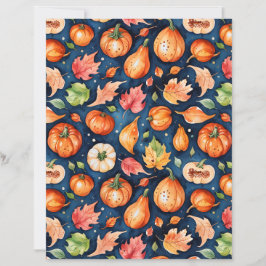 Papel com padrão de abóbora e cabaça de colheita d