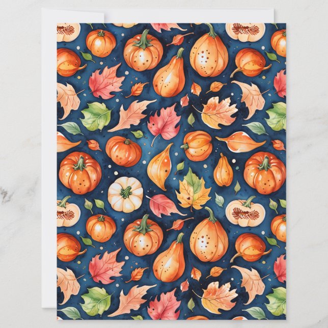 Papel com padrão de abóbora e cabaça de colheita d (Frente)