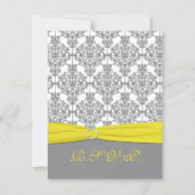 Papel Damask Cinza com Cartão de RSVP Amarelo