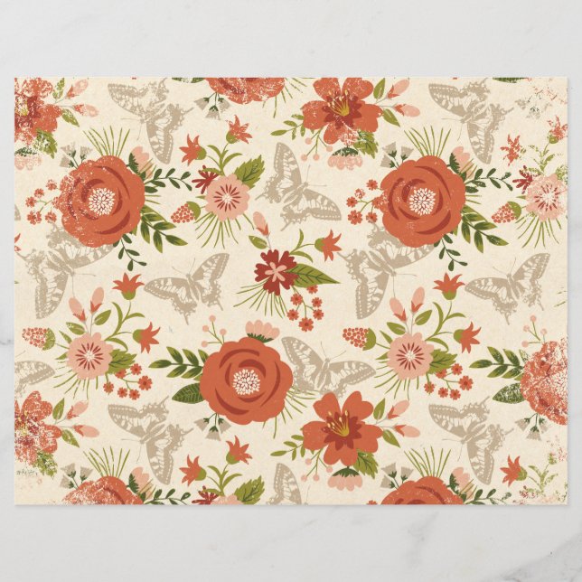 Papel de botianático, floreado e borboleta (Frente)