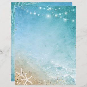 Papel de Carta Azul e Teal Watercolor Beach