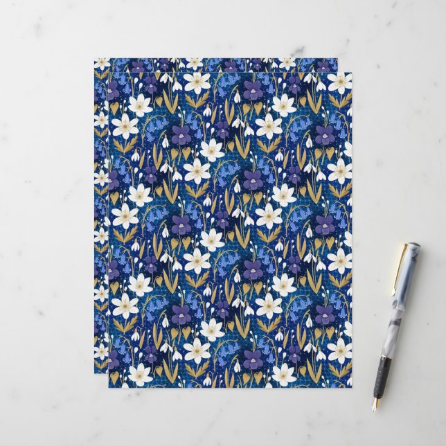 Papel de Carta Azul-Floral Magical (Frente/Verso In Situ)