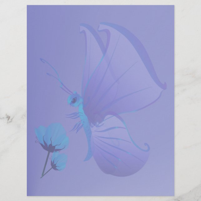 Papel de Carta Borboleta Azul Senhora (Frente)