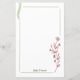 Papel de Carta Botânica Floral Verde Elegante