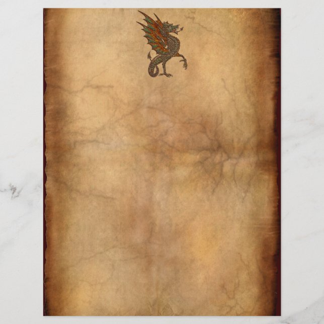 Papel de Carta com Design de Dragão Medieval Antig (Frente)