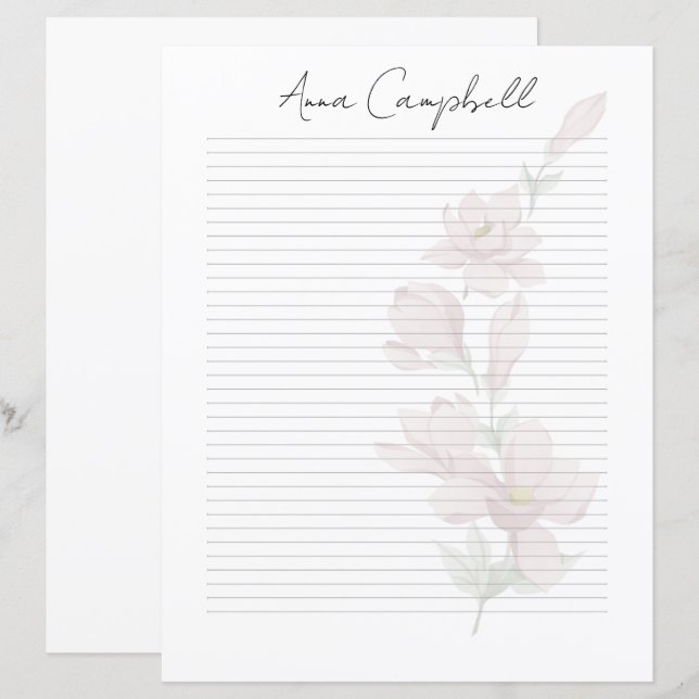 Papel de Carta com Nome em Roteiro Chic Monograma  (Frente/Verso)