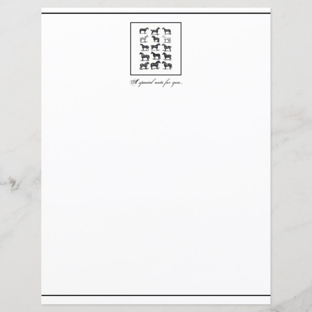 Papel de carta de cavalo preto e branco (Frente)