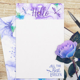 Papel de carta de Dragonfly Roxo e Azul Personaliz