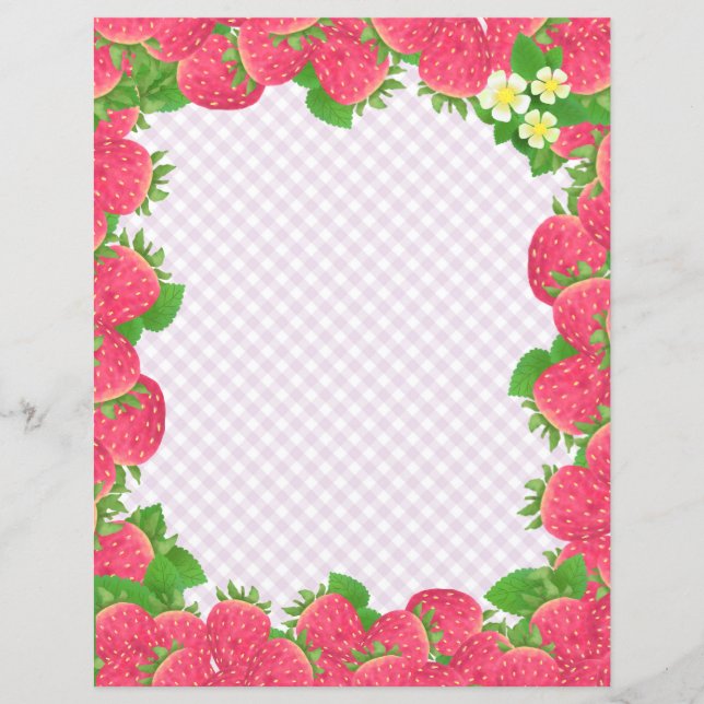 Papel de Carta de Morango Roxo Gingham (Frente)