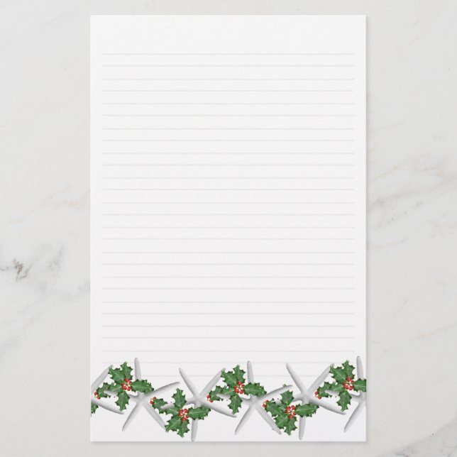 Papel de Carta de Natal com Estrelas-do-Mar (Frente)