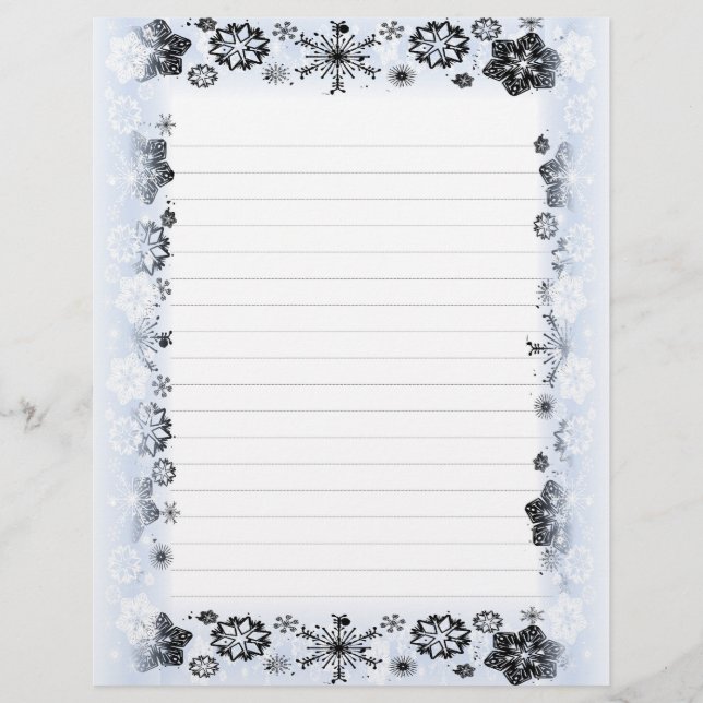 Papel de Carta de Natal com Flocos de Neve na Bord (Frente)