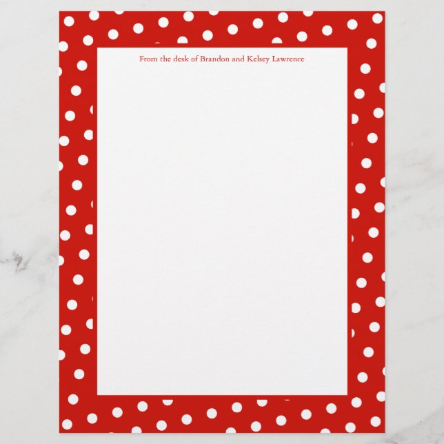 Papel de carta de pontos vermelhos e brancos com t (Frente)