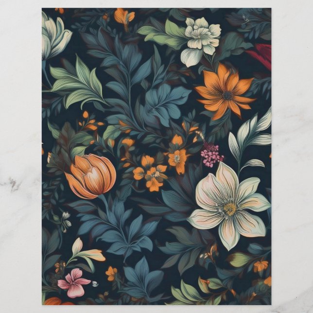 Papel de carta de Vintage Floral Escuro (Frente)