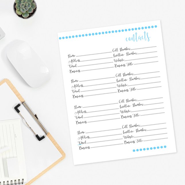 Papel de Carta do Livro de Contatos | Azul-bebê (Criador carregado)