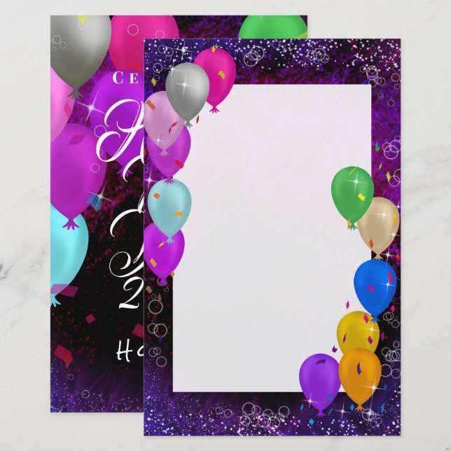 Papel de Carta dos Balões de feliz ano novo (Frente/Verso)