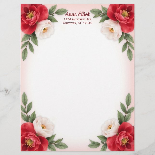 Papel de Carta Flores Vermelhas e Brancas Adocicad (Frente)