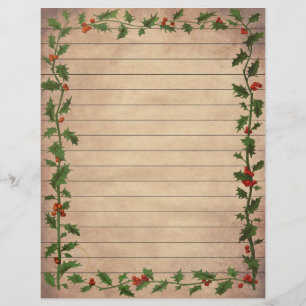 Papel de carta Holly Lined de natais vintages