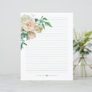 Papel de carta ligado - rosas de cor d'água creme