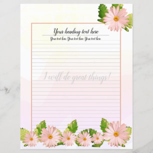 Papel de carta Linhado Floral Rosa Daisy