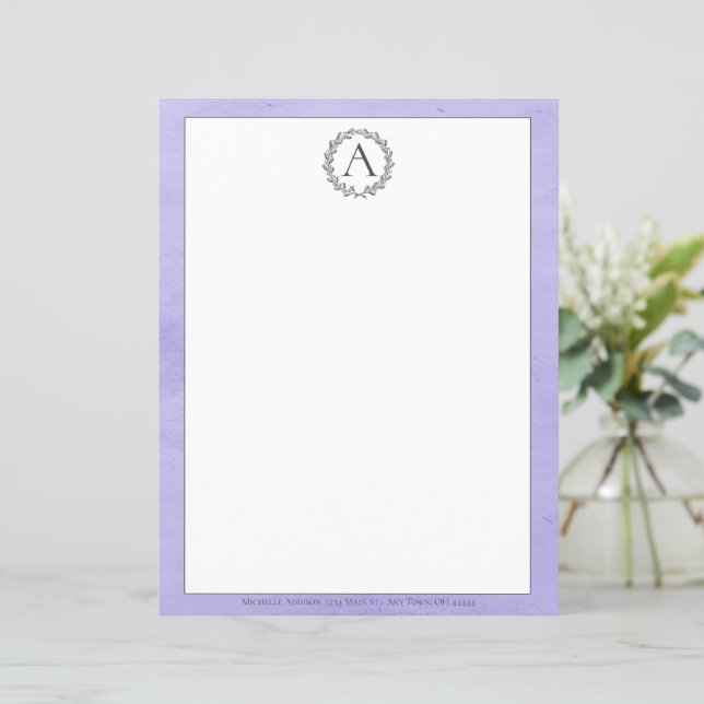 Papel de carta para monograma de coroa (Em pé/Frente)