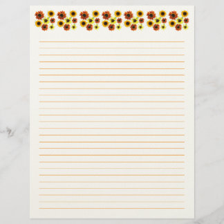 Papel de carta pautado com girassóis