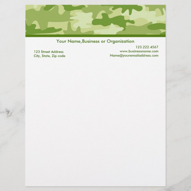 Papel de Carta Personalizado da Camouflagem Verde- (Frente)