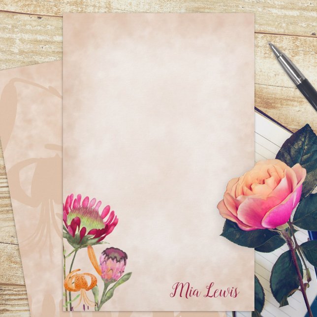 Papel de carta Personalizado de Proteas Flores (king protea flower magenta pink orange budget personalized letter writing stationary paper sheets)