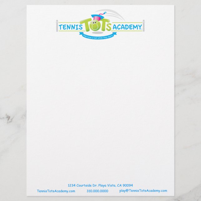 Papel de carta personalizado Tênis Tots Academy (Frente)