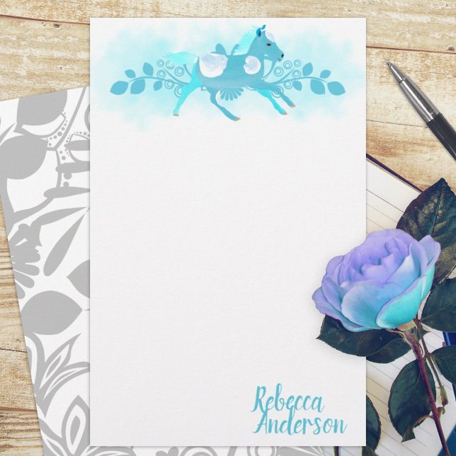 Papel de carta Pessoal Turquoise Pony (ponies small pony turquoise gray cute budget personalized letter writing stationary paper sheets)