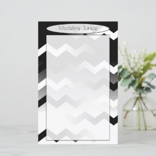 Papel de Carta Preto e Branco Chevron para Escrita