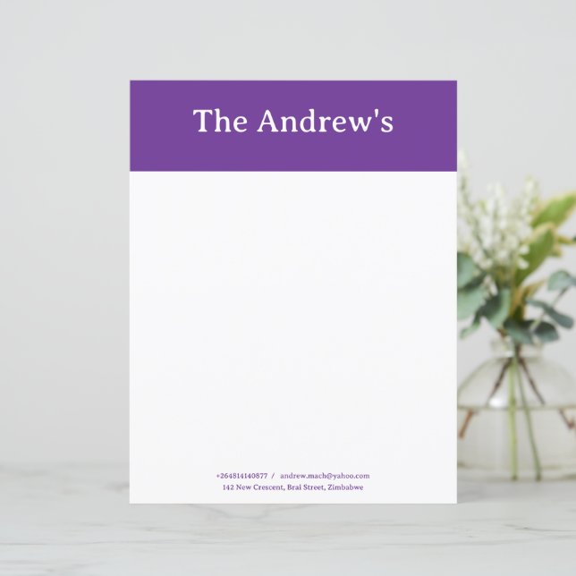 Papel de Carta Simples Roxo (Em pé/Frente)