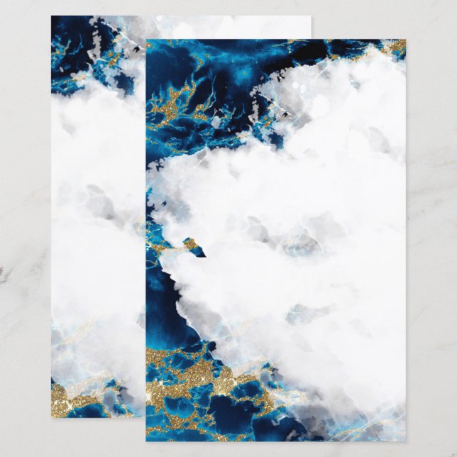 Papel de Carta Vazio de Geodo de Aquarela Azul (Frente/Verso)