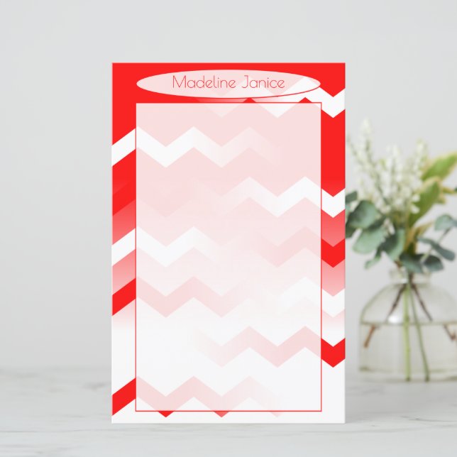Papel de Carta Vermelho e Branco Chevron para Escr (Em pé/Frente)