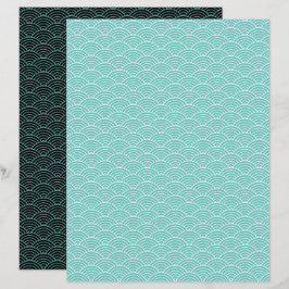 Papel de Crapé de Onda Negra-Teal Japonês Moderno