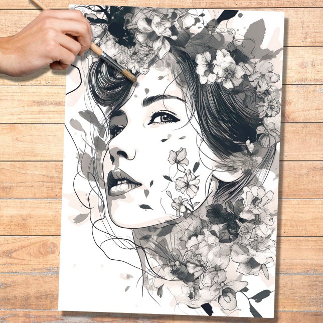 Papel de Decoupage da Mulher de Arte de Linha 2 (Criador carregado)