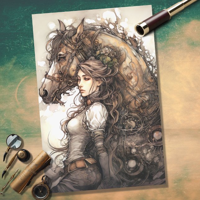 Papel de Decoupage de Garota e Cavalo Steampunk 7 (Criador carregado)